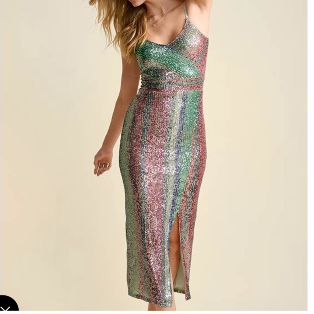 Venus multi color sequin striped dress. Large 12/14